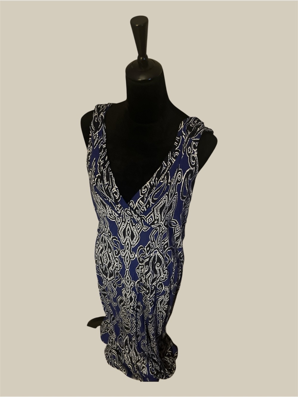 INC International Concepts Blue & White Sleeveless V-Neck Maxi Dress